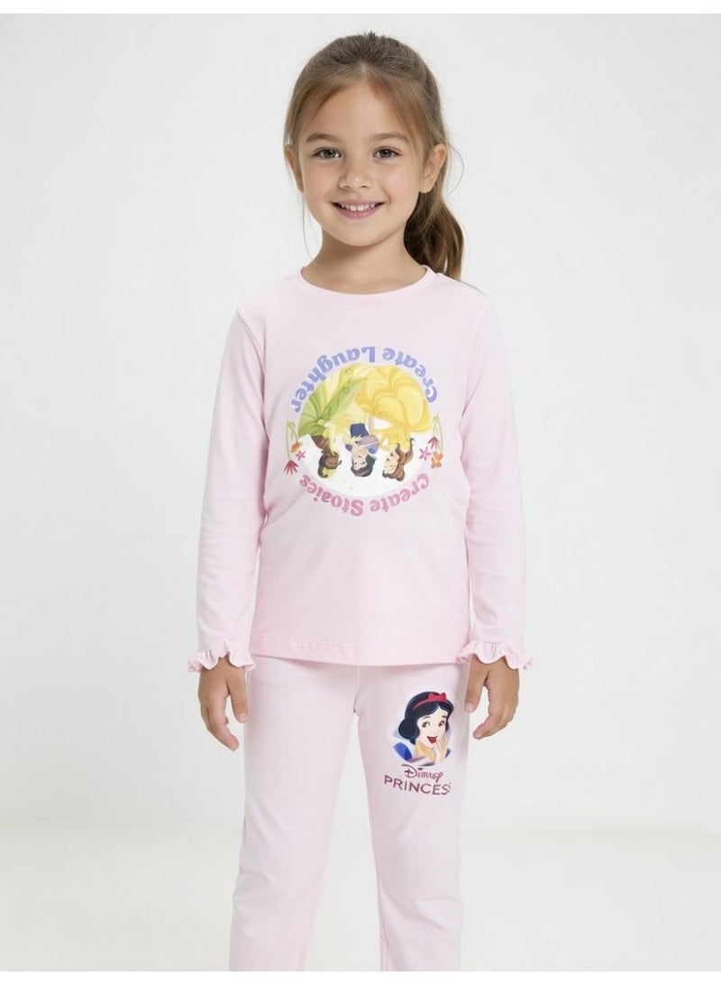 Disney Princes | Girls Long Sleeve T-Shirt & Pant Set | Lt Pink - Image 1